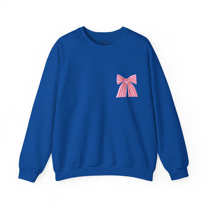 Faith Crewneck Sweatshirt — "Jesus Loves You" Pink & Red Bows - Front & Back