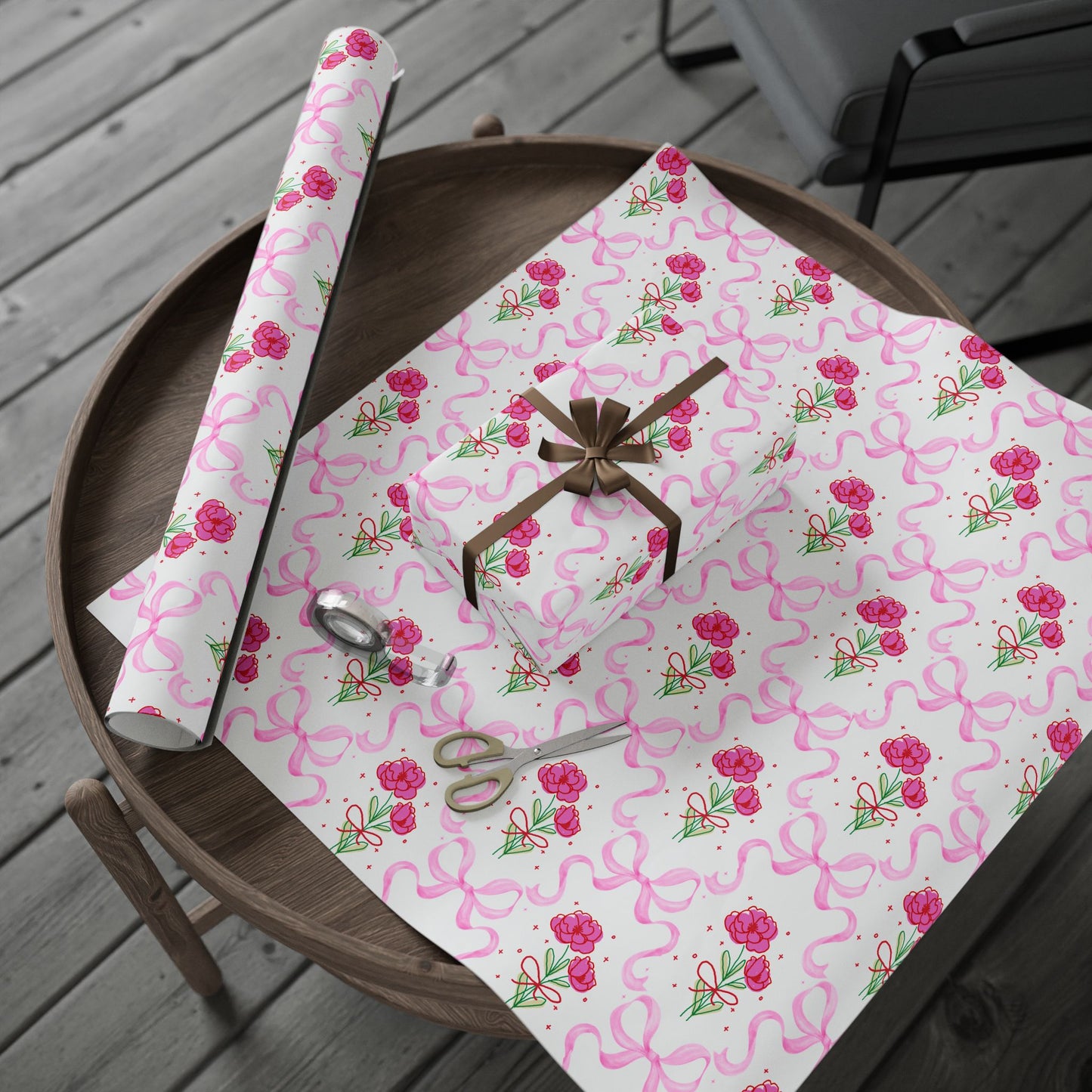 Pink Bows & Flower Wrapping Paper — Coquette Gift Wrap