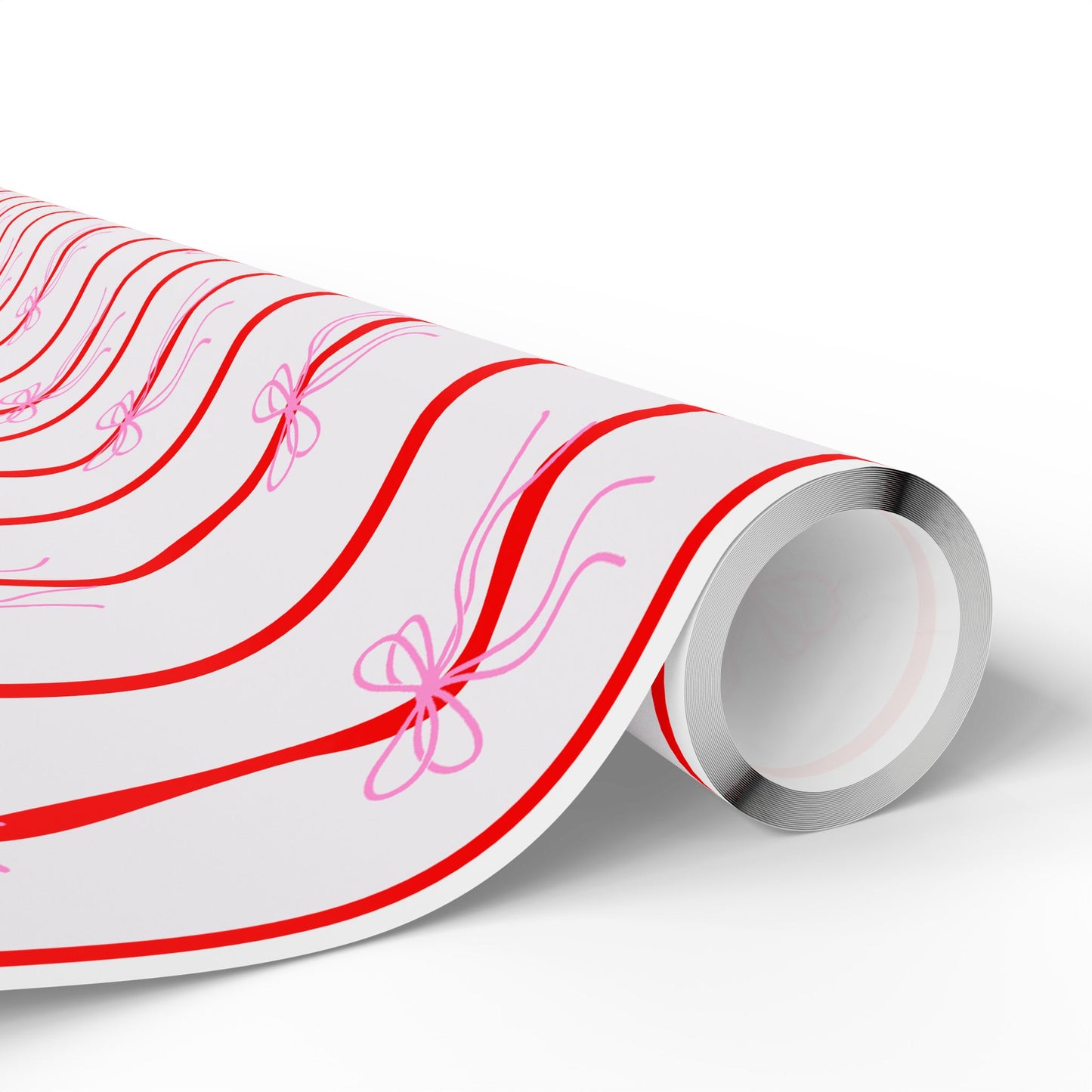 Pink Bows & Red Stripes Wrapping Paper — Coquette Gift Wrap