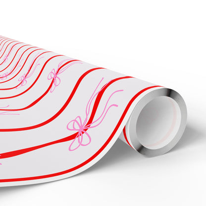 Pink Bows & Red Stripes Wrapping Paper — Coquette Gift Wrap