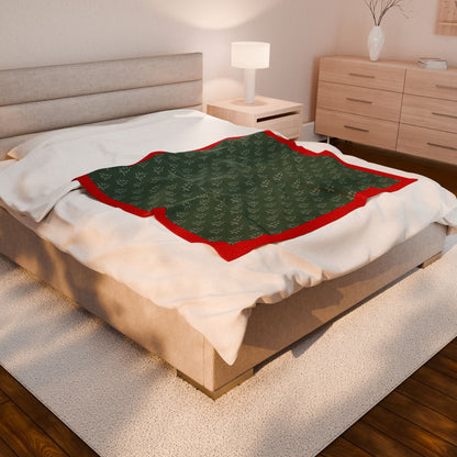 Christmas Tree Blanket with Red Border