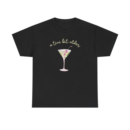 Cute "A Tini Bit Older" Martini T-Shirt — Retro Pink & Green Cocktail Tee