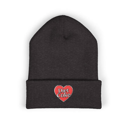 "Diet Coke" Heart Embroidered Cuffed Beanie — Classic Script Winter Hat