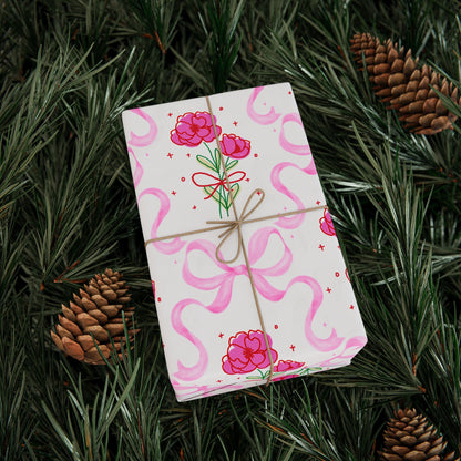 Pink Bows & Flower Wrapping Paper — Coquette Gift Wrap