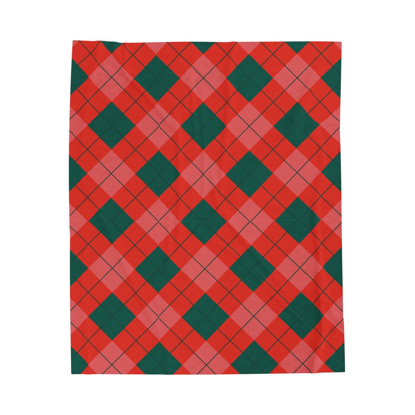 Red & Green Diamond Plaid Christmas Blanket