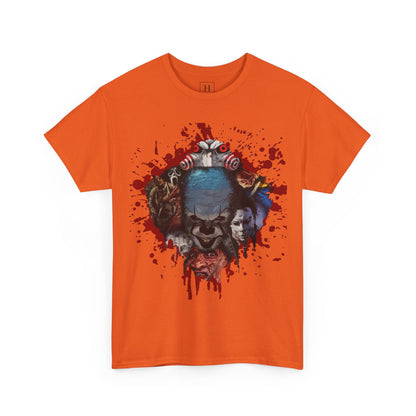 Halloween; Classic Horror Characters with Pennywise and Blood Splatter -- Unisex