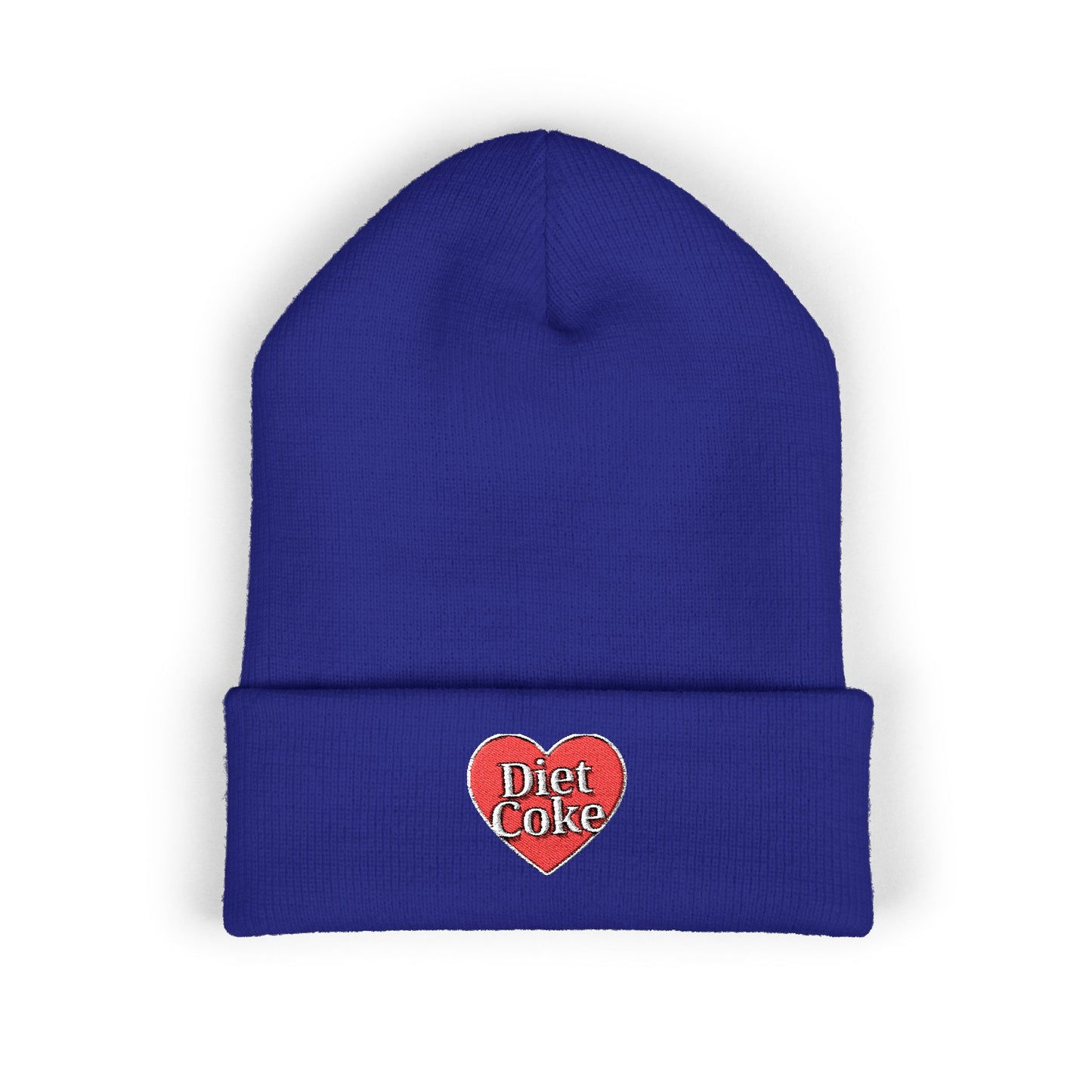 "Diet Coke" Heart Embroidered Cuffed Beanie — Classic Script Winter Hat