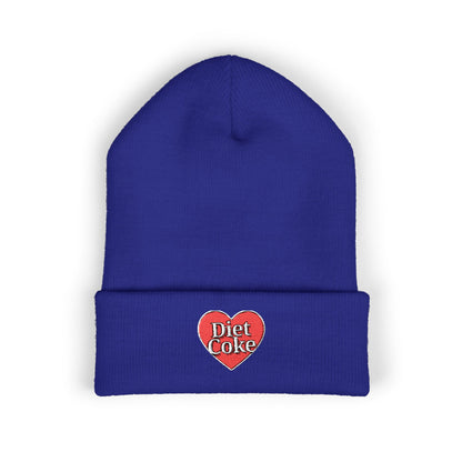 "Diet Coke" Heart Embroidered Cuffed Beanie — Classic Script Winter Hat