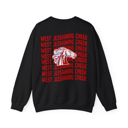 West Jessamine Cheer Crewneck Sweatshirt — Back ‘West Jessamine Cheer’ with Horse Logo - Unisex