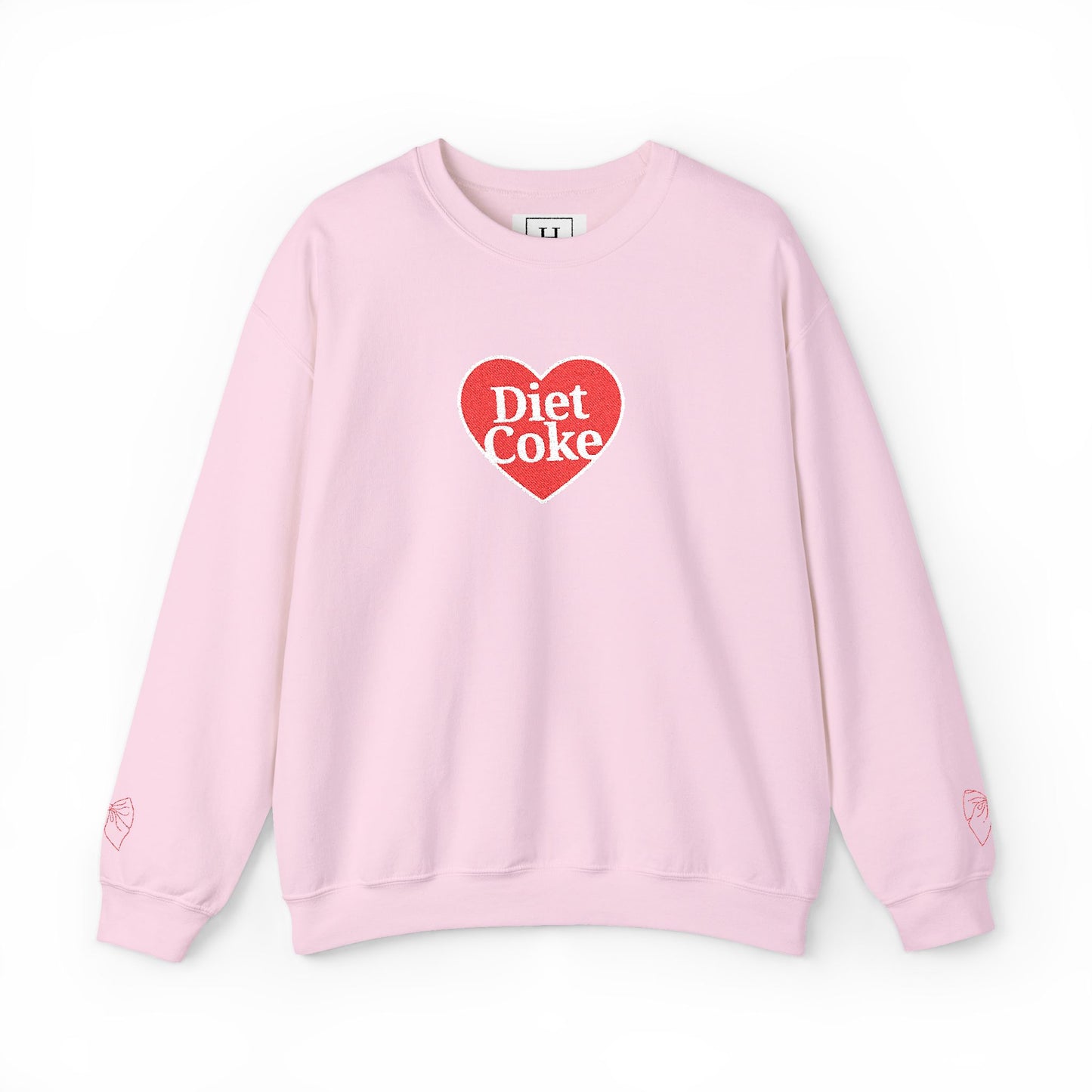 Valentine Heart 'Diet Coke' with Red Bows on Left & Right Sleeves Crewneck Sweatshirt -Embroidered
