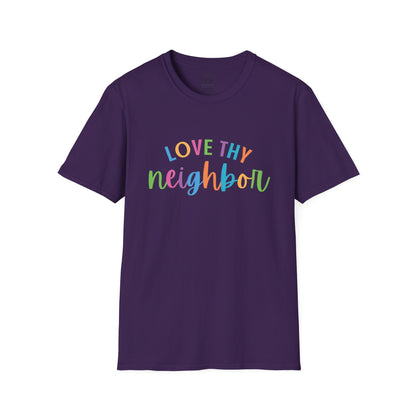 Bright Rainbow Color Love Thy Neighbor Christian T-shirt