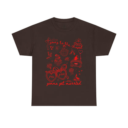Mr. & Mrs. Red Wedding T-Shirt — "Going to the Chapel" Bridal Tee