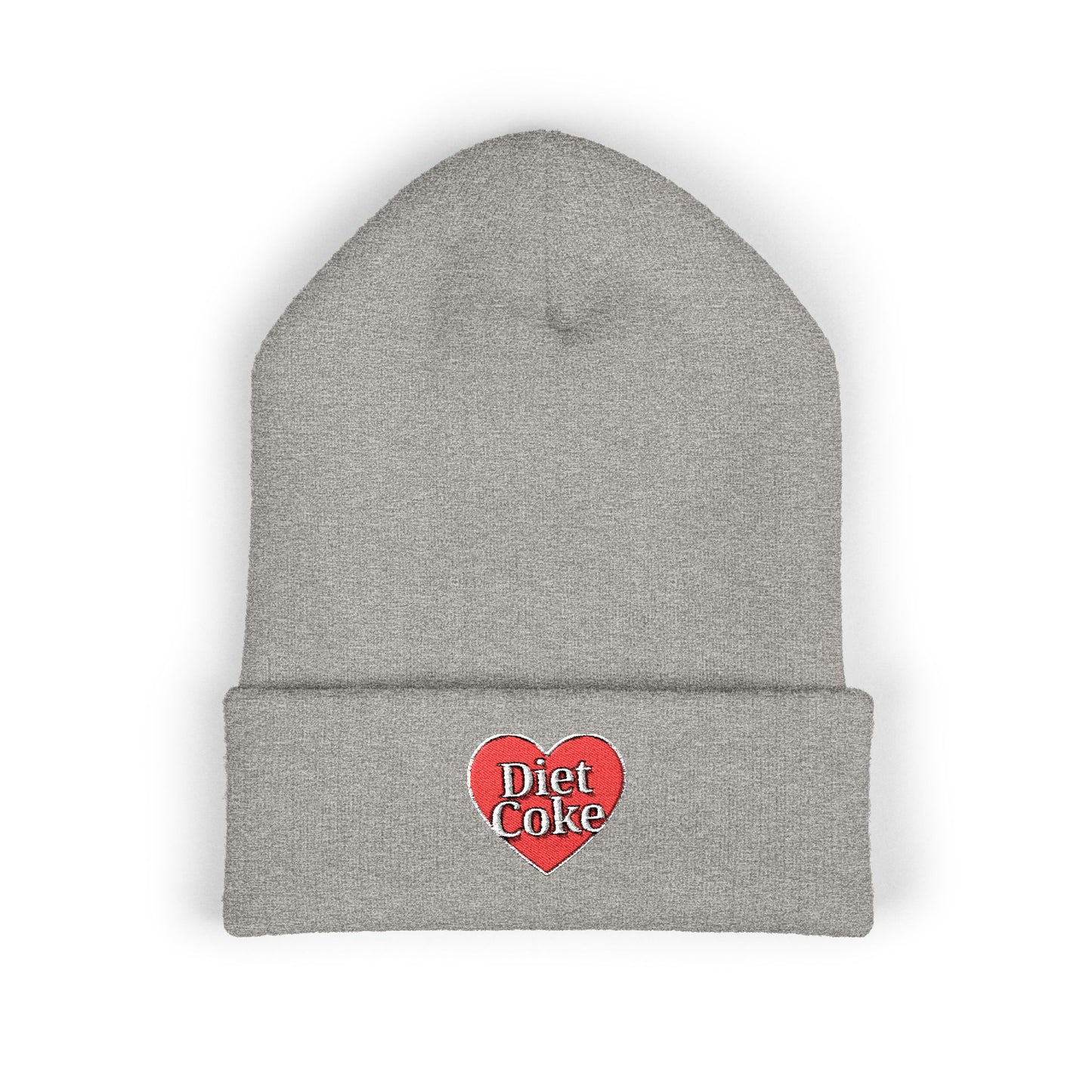 "Diet Coke" Heart Embroidered Cuffed Beanie — Classic Script Winter Hat