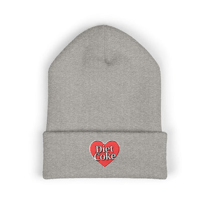 "Diet Coke" Heart Embroidered Cuffed Beanie — Classic Script Winter Hat