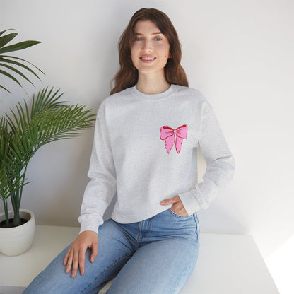 Faith Crewneck Sweatshirt — "Jesus Loves You" Pink & Red Stripes & Bows - Front & Back