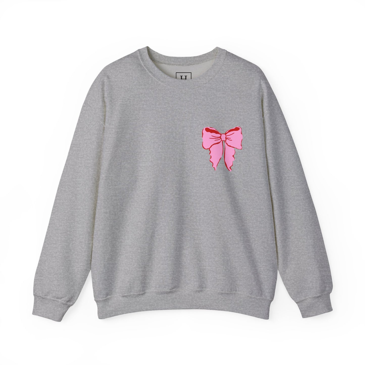Faith Crewneck Sweatshirt — "Jesus Loves You" Pink & Red Stripes & Bows - Front & Back