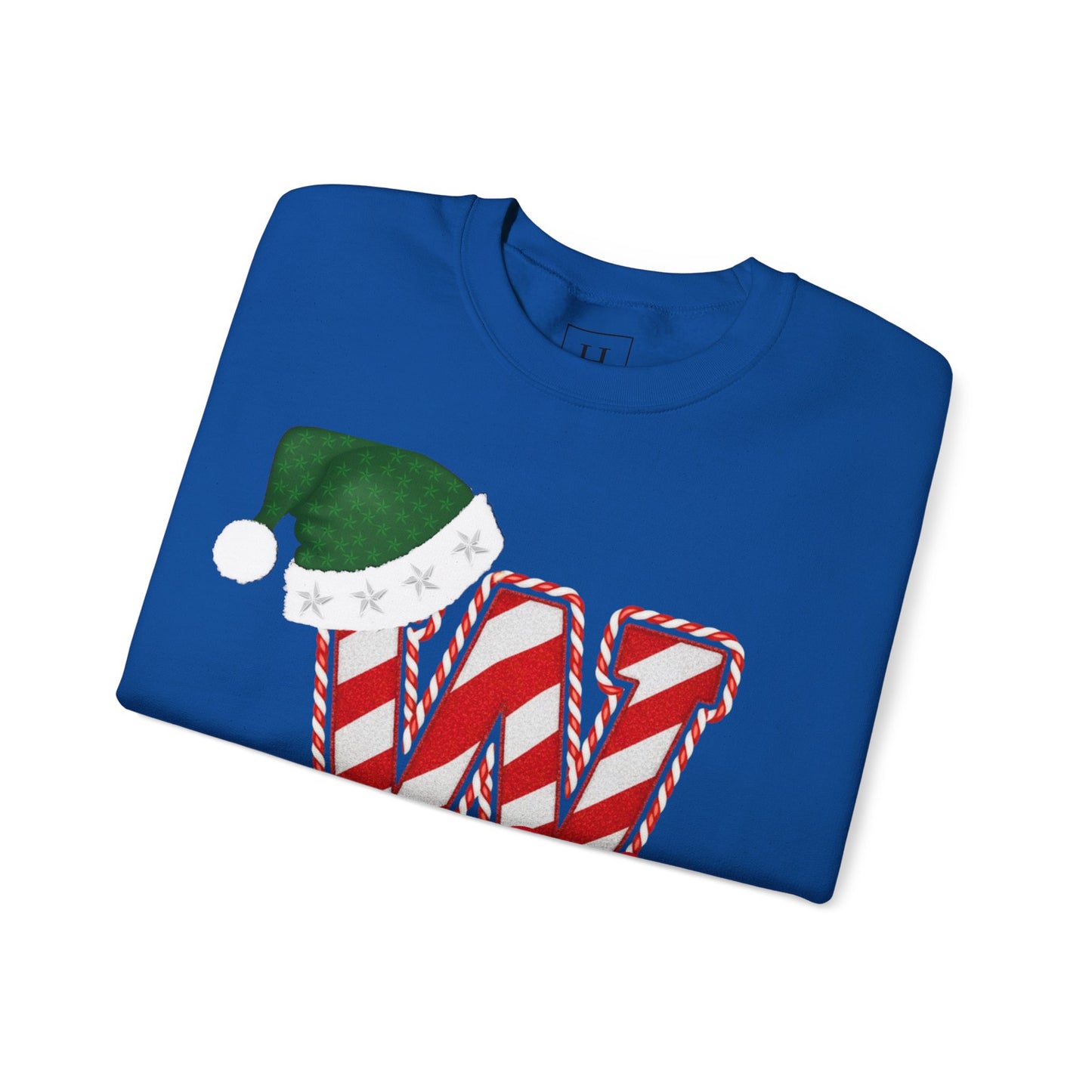 Candy Cane "W" with Green Santa Hat; Colts - Christmas Sweatshirt - Unisex