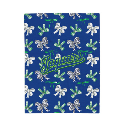 East Jessamine Jaguars - Green, White, and Blue Polka Dot Coquette Bow; Plush Blanket