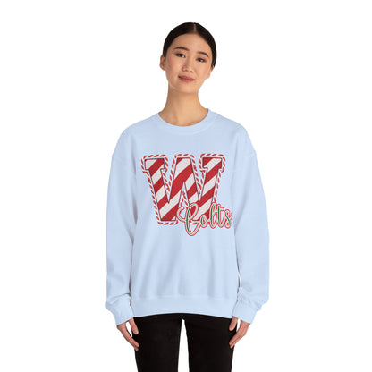 Candy Cane "W" - Colts; Christmas Sweatshirt - Unisex