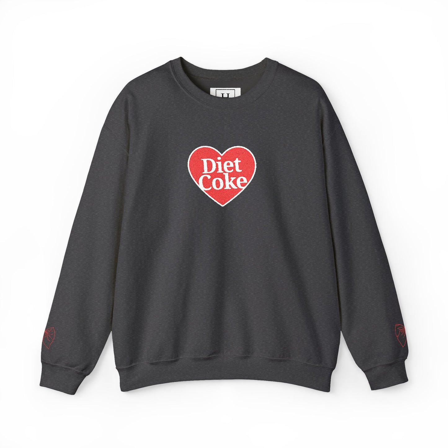 Valentine Heart 'Diet Coke' with Red Bows on Left & Right Sleeves Crewneck Sweatshirt -Embroidered