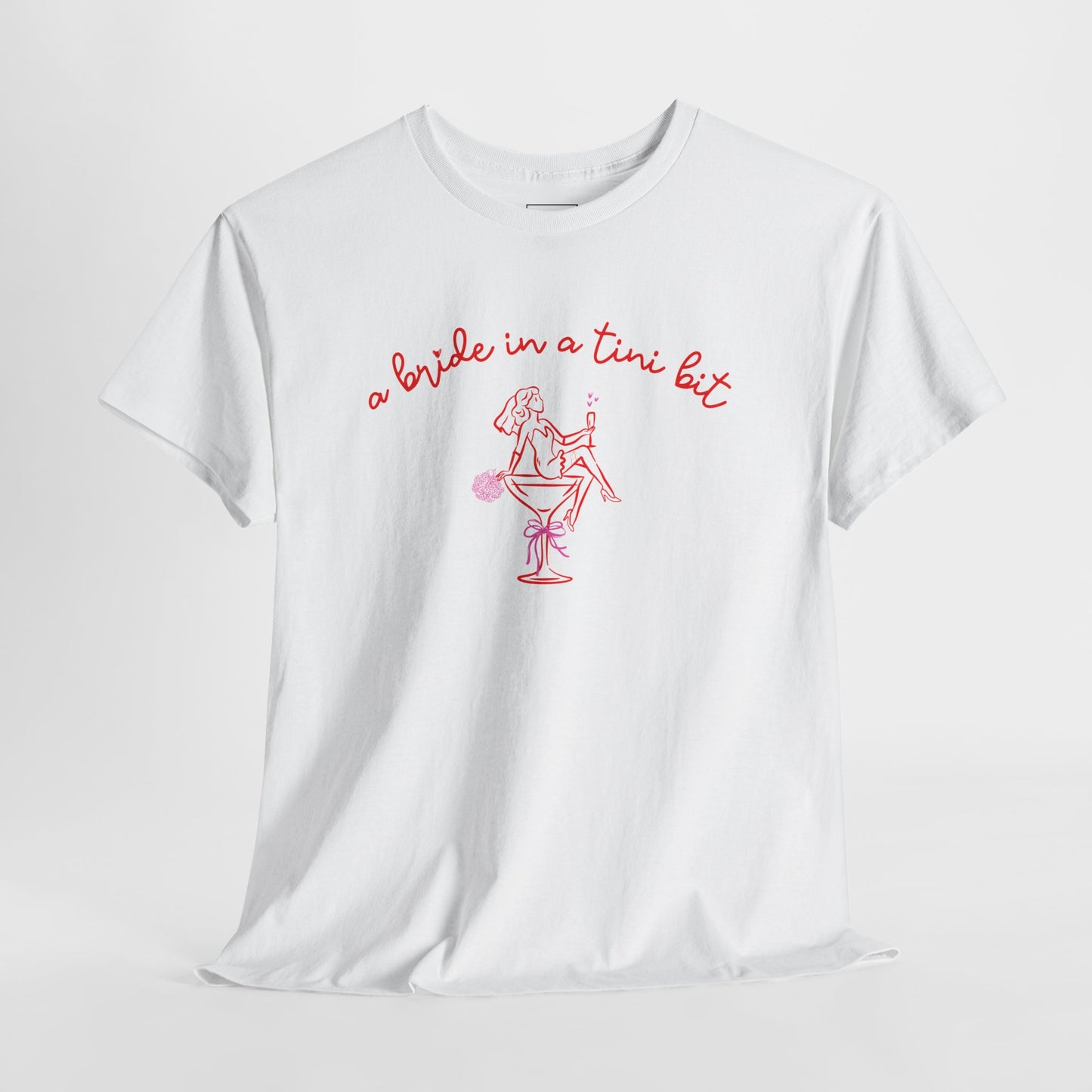 Bride in a Tiny Bit Martini Tee — Wedding Bachelorette Party Shirt with Bouquet & Hearts