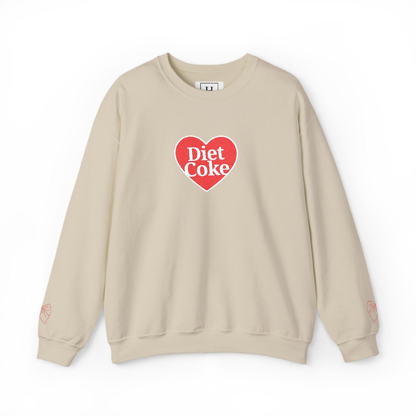 Valentine Heart 'Diet Coke' with Red Bows on Left & Right Sleeves Crewneck Sweatshirt -Embroidered