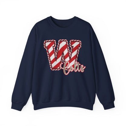 Candy Cane "W" - Colts; Christmas Sweatshirt - Unisex