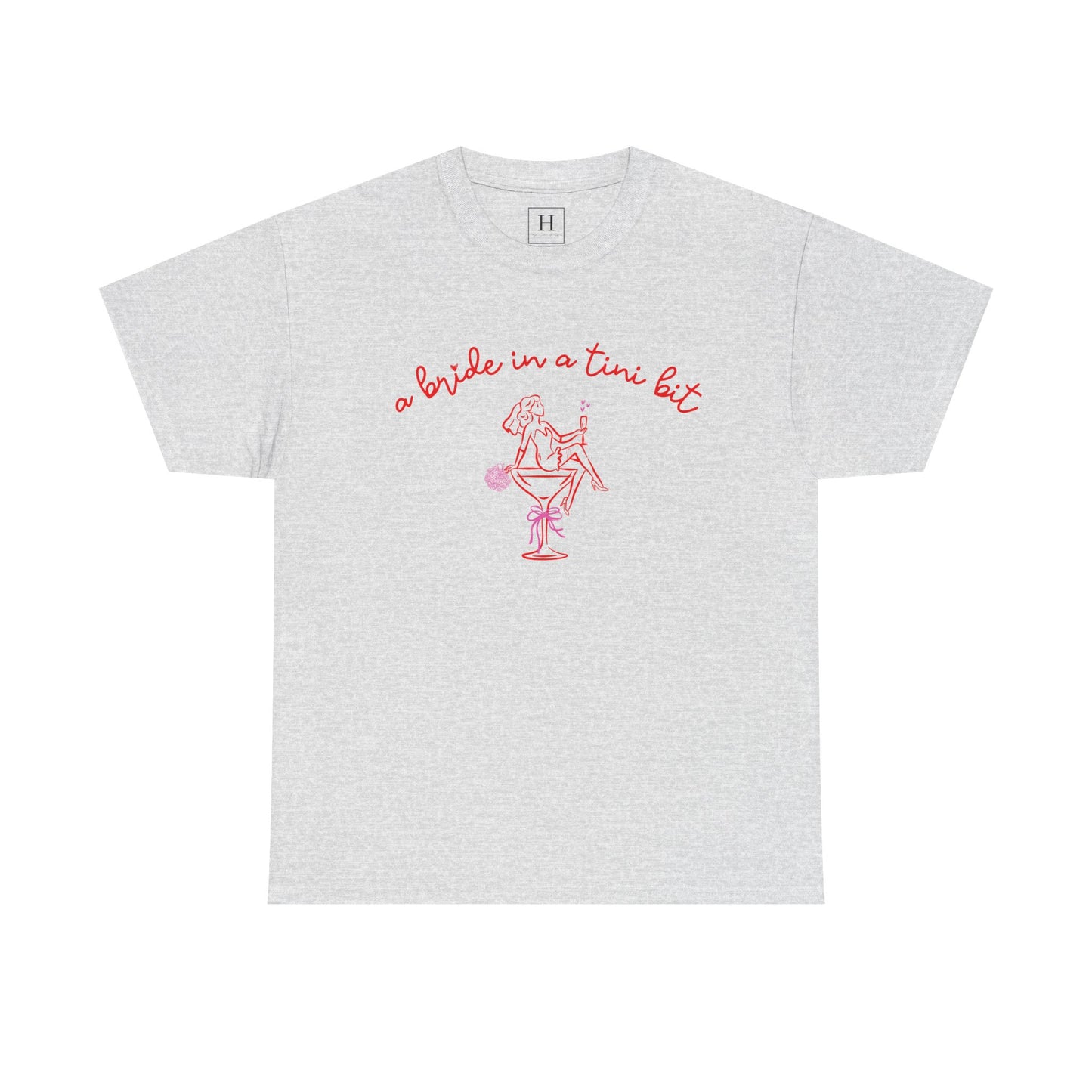 Bride in a Tiny Bit Martini Tee — Wedding Bachelorette Party Shirt with Bouquet & Hearts
