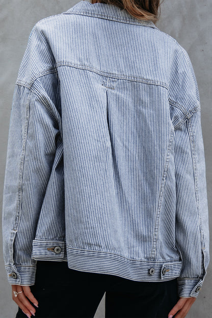 Black Washed Oversize Pocketed Denim Jacket