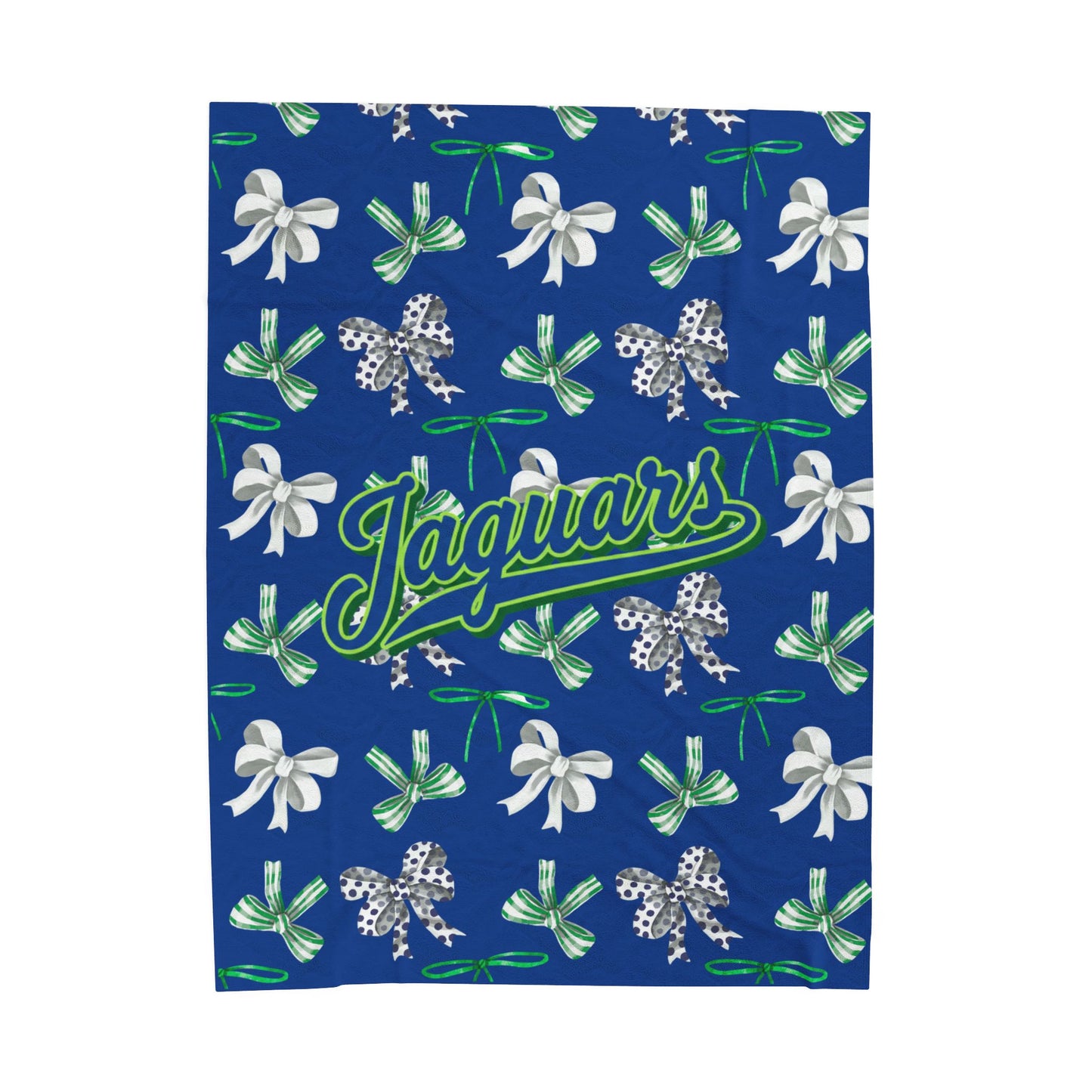 East Jessamine Jaguars - Green, White, and Blue Polka Dot Coquette Bow; Plush Blanket