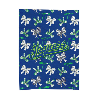 East Jessamine Jaguars - Green, White, and Blue Polka Dot Coquette Bow; Plush Blanket