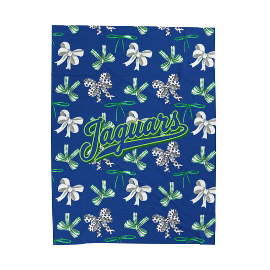East Jessamine Jaguars - Green, White, and Blue Polka Dot Coquette Bow; Plush Blanket