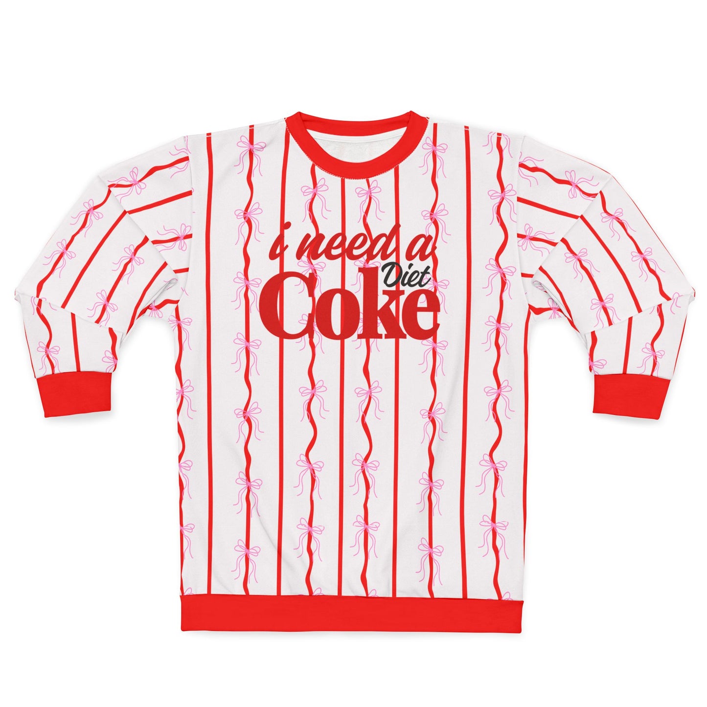 "I Need A Coke" Bows & Stripes Sweatshirt — Cute Soda Logo All-Over Print