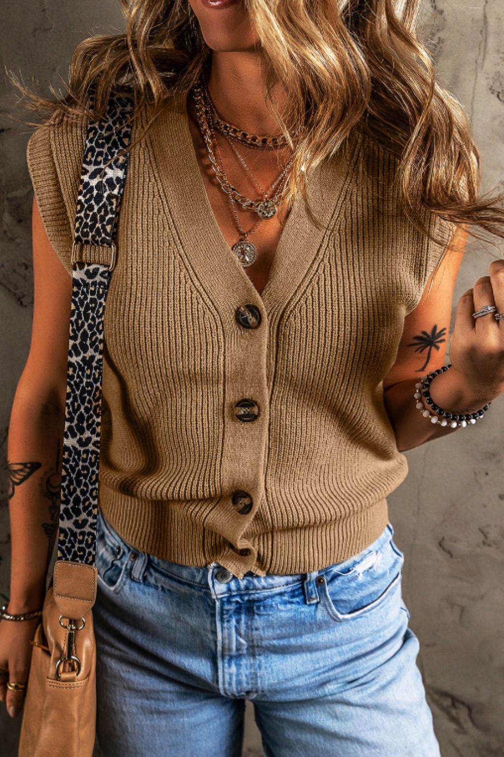 Button Up V-Neck Sweater Vest