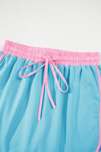 Bonbon Colorblock Edge Drop Shoulder T Shirt and Skort 2Pcs Set
