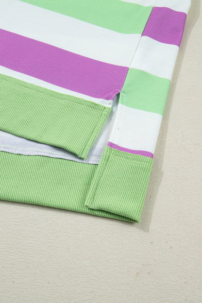 Green Stripe Lucky Clover Embroidered Graphic Dolman Loose Tee