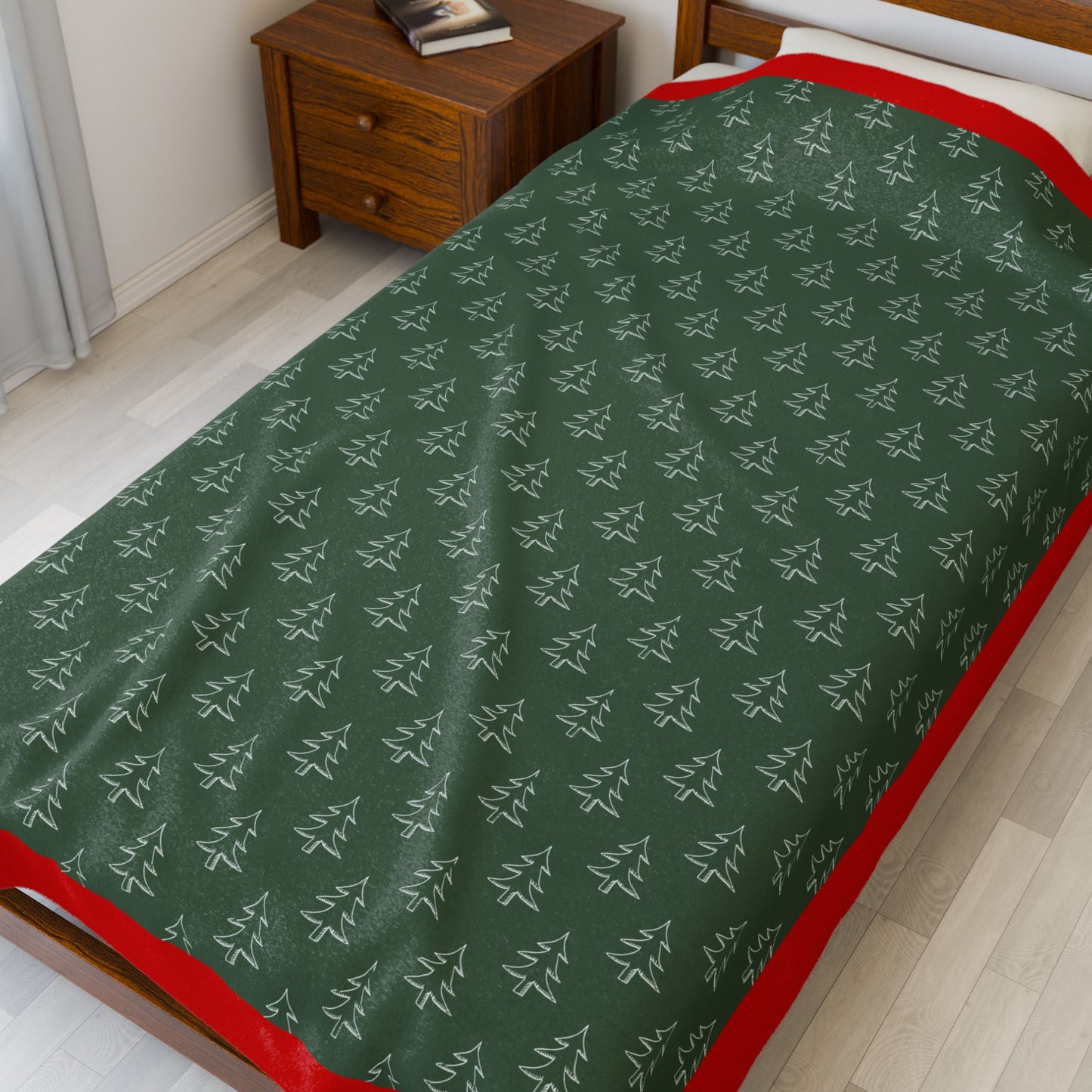Christmas Tree Blanket with Red Border