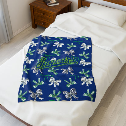 East Jessamine Jaguars - Green, White, and Blue Polka Dot Coquette Bow; Plush Blanket