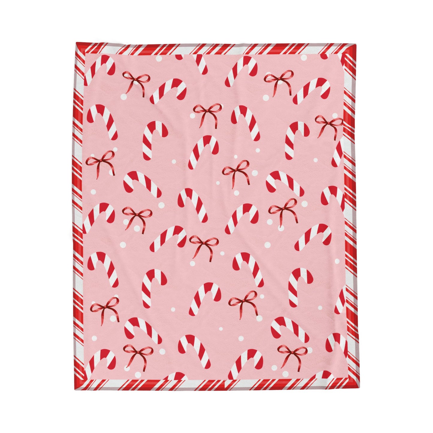Candy Cane and Bow Pink Christmas Blanket