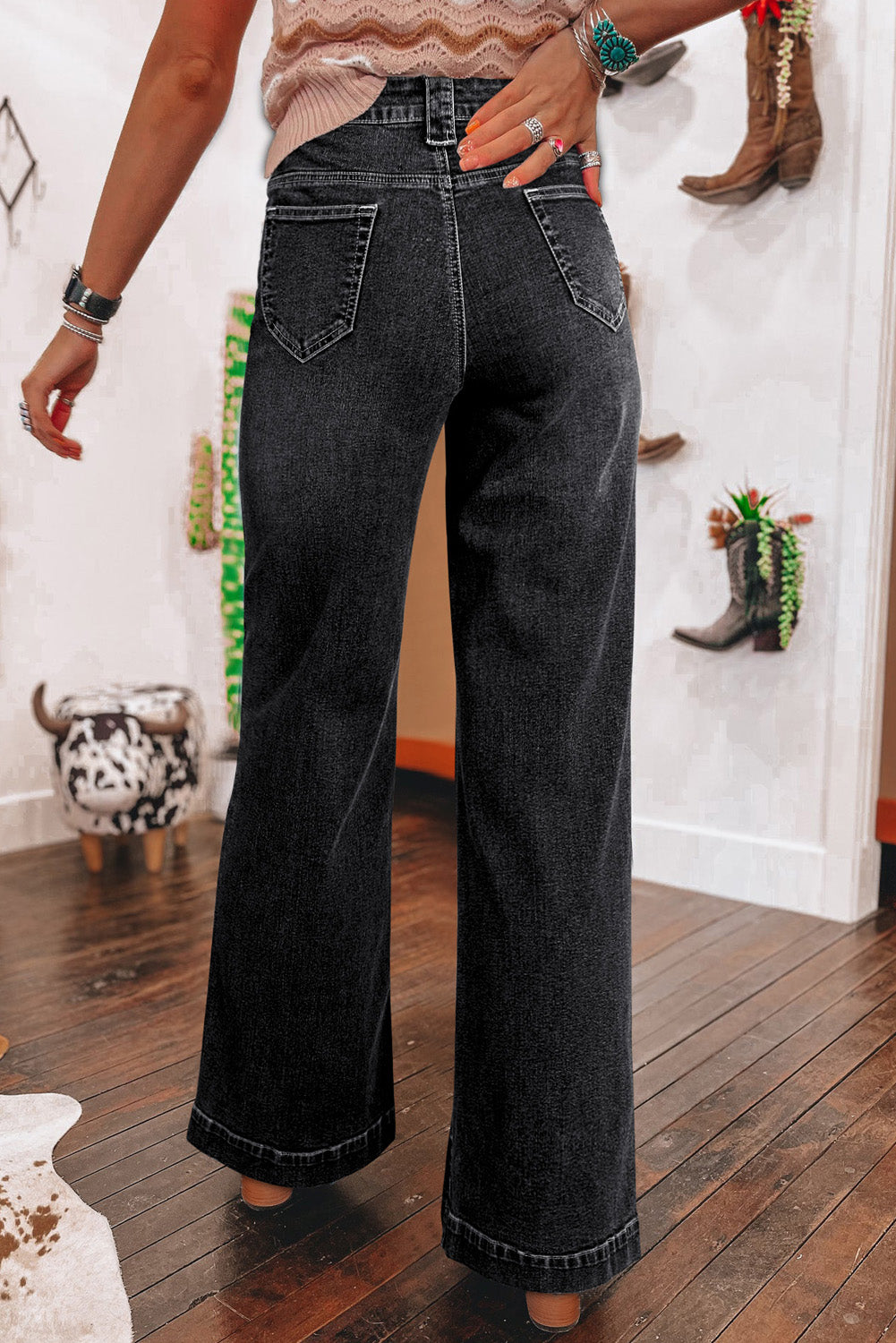 Black Wide Leg Pocketed High Waist Jeans