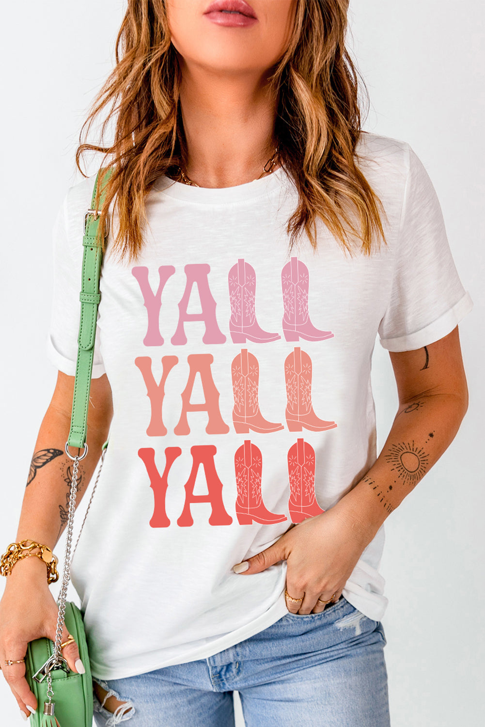 Y'all Letter Graphic Round Neck Short Sleeve T-Shirt