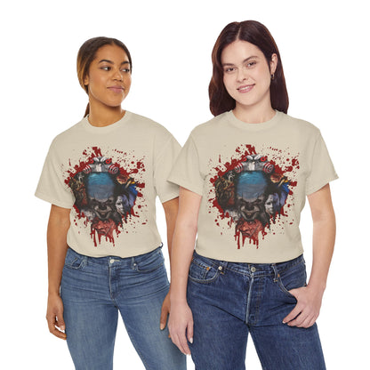 Halloween; Classic Horror Characters with Pennywise and Blood Splatter -- Unisex