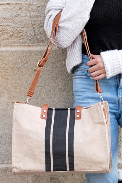 Black Large Striped Shoulder Bag