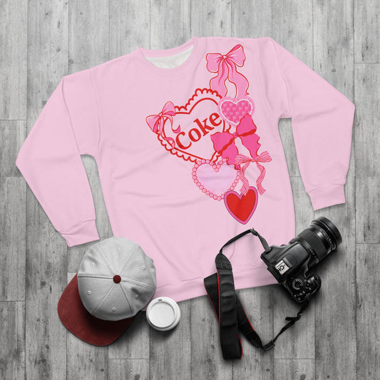 Coke Hearts & Bows Sweatshirt — Cute Soda Logo All-Over Print