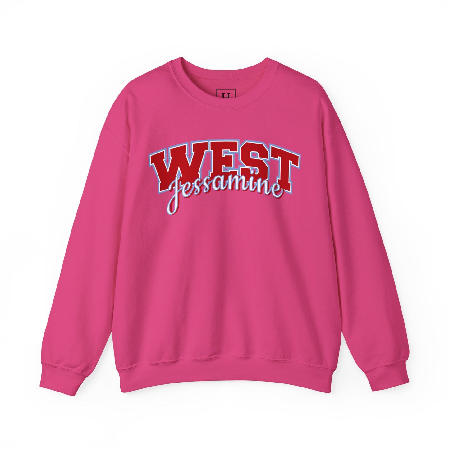 West Jessamine Cheer Crewneck Sweatshirt — Back ‘West Jessamine Cheer’ with Horse Logo - Unisex