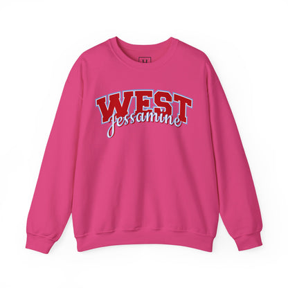 West Jessamine Cheer Crewneck Sweatshirt — Back ‘West Jessamine Cheer’ with Horse Logo - Unisex