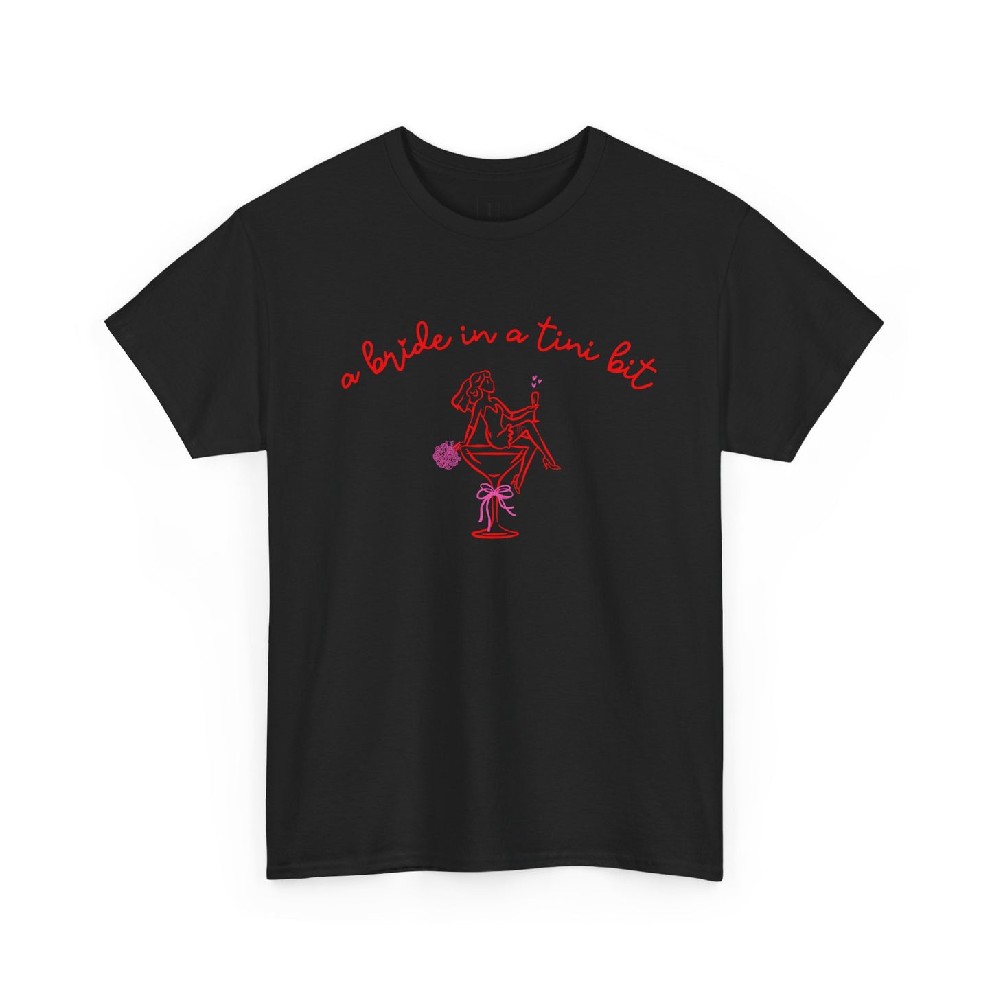 Bride in a Tiny Bit Martini Tee — Wedding Bachelorette Party Shirt with Bouquet & Hearts