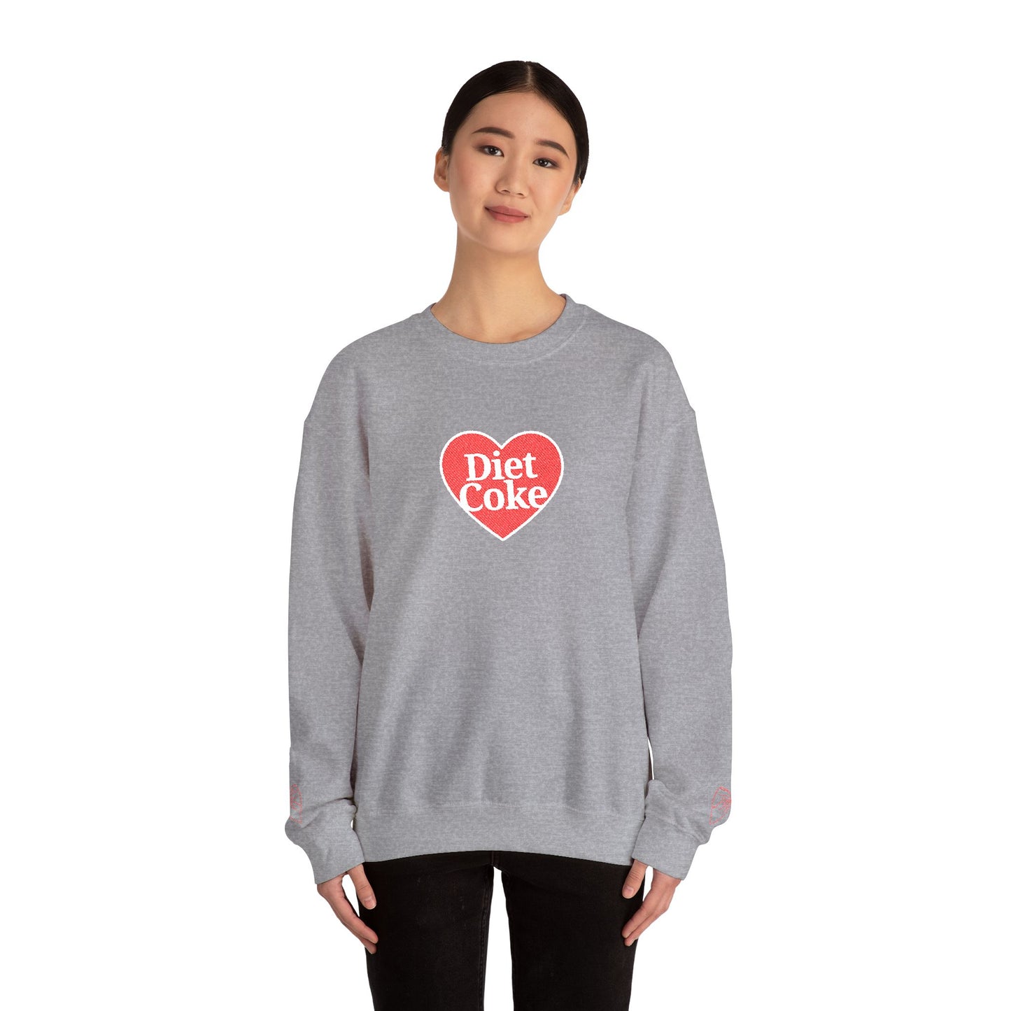 Valentine Heart 'Diet Coke' with Red Bows on Left & Right Sleeves Crewneck Sweatshirt -Embroidered