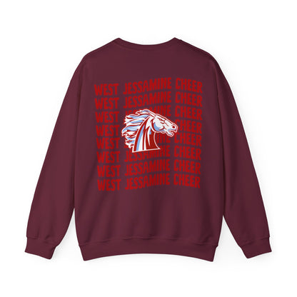 West Jessamine Cheer Crewneck Sweatshirt — Back ‘West Jessamine Cheer’ with Horse Logo - Unisex