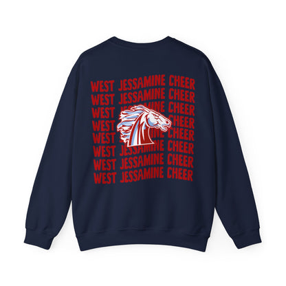 West Jessamine Cheer Crewneck Sweatshirt — Back ‘West Jessamine Cheer’ with Horse Logo - Unisex